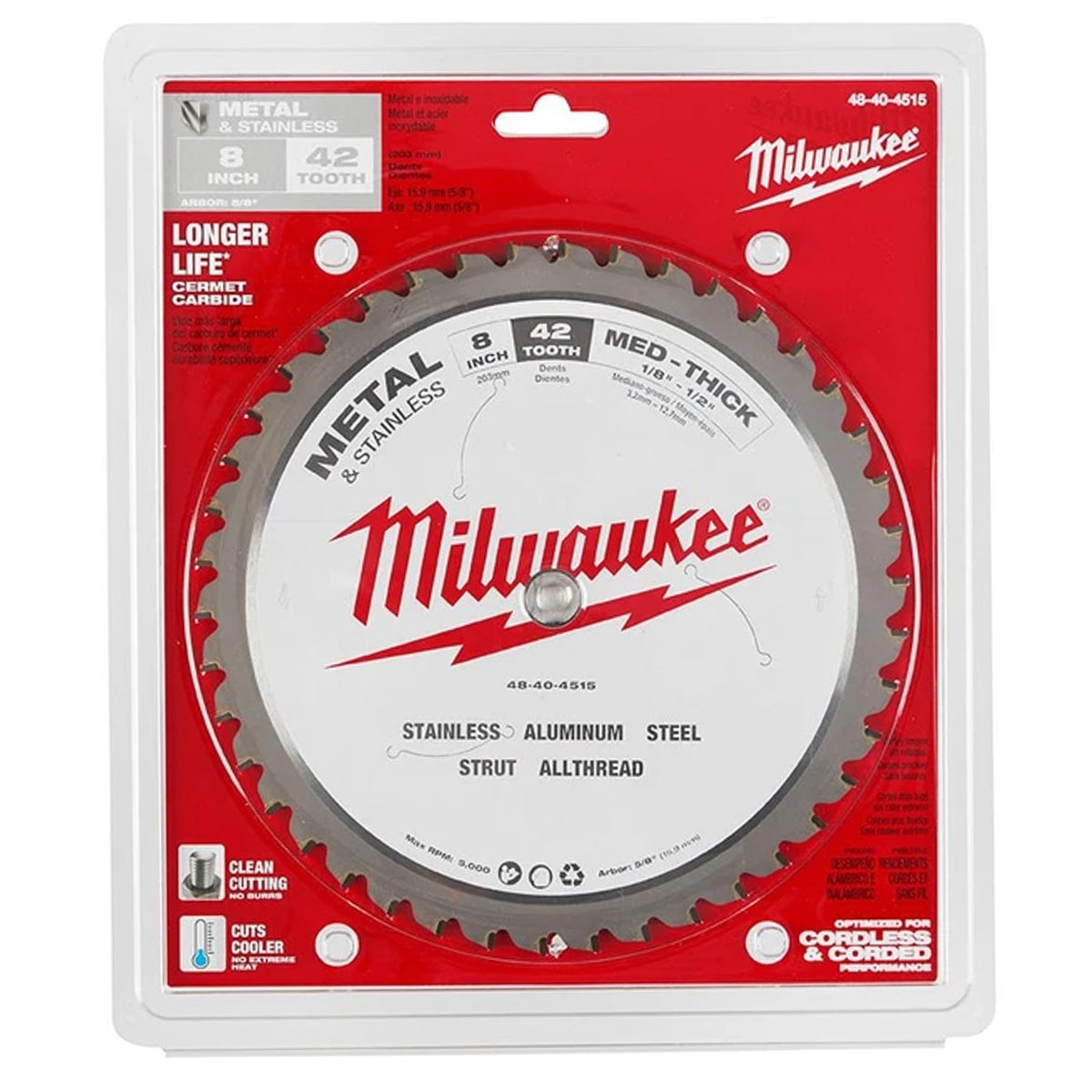 Disco para Metal de 42 Dientes 8'' 203mm Milwaukee 48404515 2