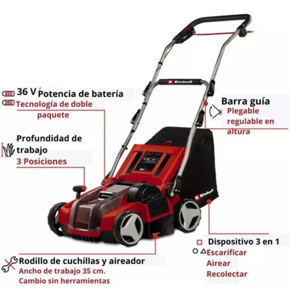 Escarificador Nalám Einhell Bolsa 36v 3en1 + 2 Baterias 4a R