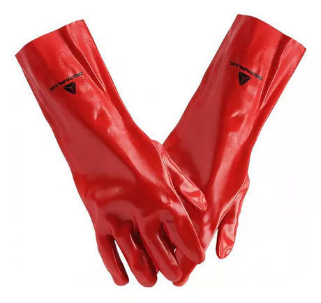 Guantes Pvc Rojo 35cm Soporte Algodon Quimicos Deltaplus Pvc7335