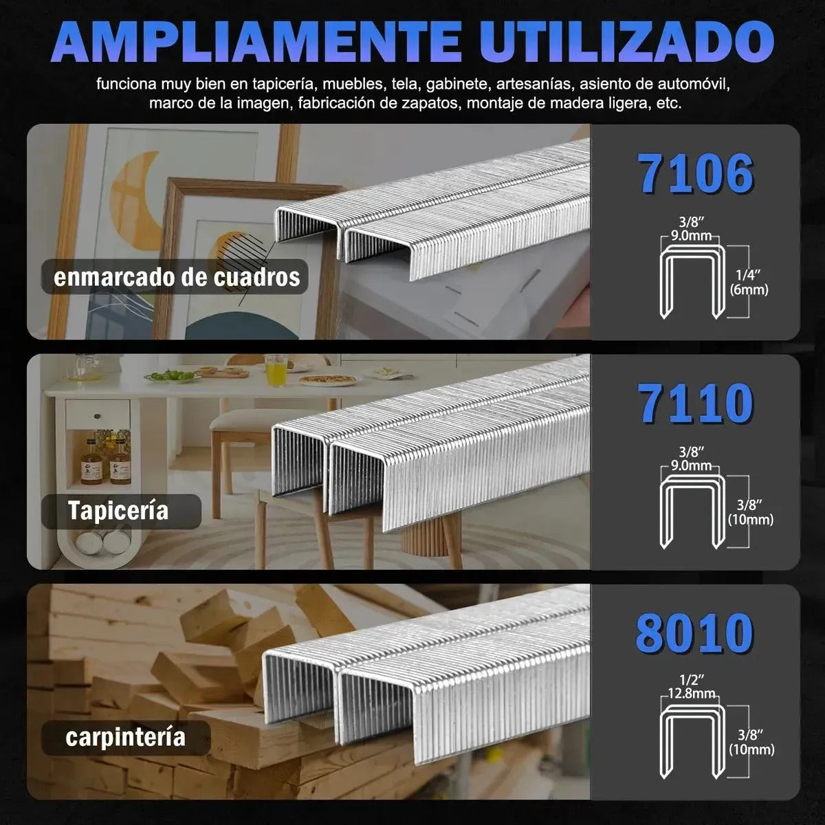 Grapas Galvanizadas Para Tapicería Wolfer 7110, Calibre 22
