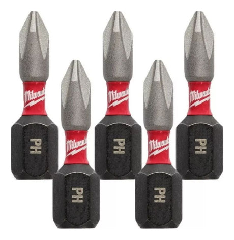 5 Puntas Cortas Imantadas Impacto PH2 25mm 1/4'' Milwaukee 4832-4601 1