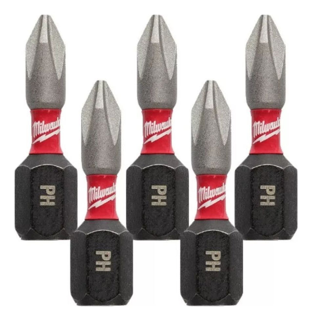 5 Puntas Cortas Imantadas Impacto PH2 25mm 1/4'' Milwaukee 4832-4601 1