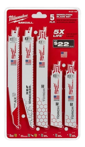 Juego 5 Hojas de Sierra Sable para Metal, Madera y Multi-Material Milwaukee 4922-1105 1