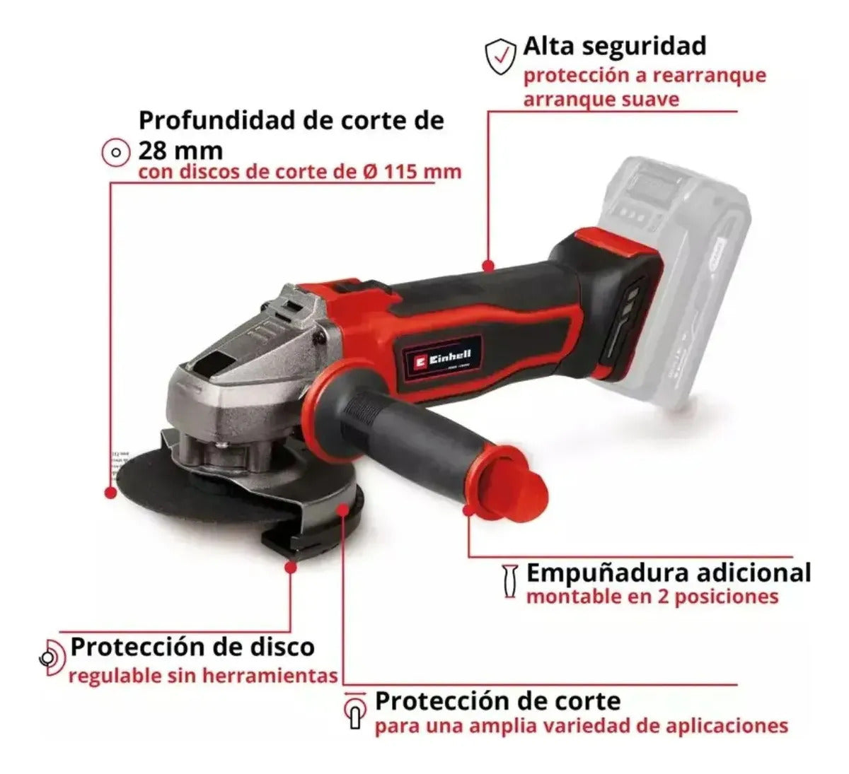 Amoladora Inalámbrica Einhell 18v Te-ag 18/115 2 Kit Discos