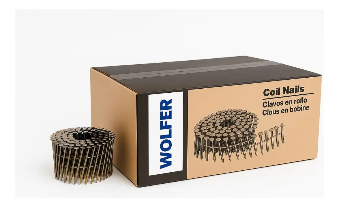 Rollo de 300 Clavos ESPIRALADO Clavadora Neumática 2,5 x 63mm Wolfer