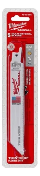 Blister 5 Hojas de Sierra Sable Multi-Material 6'' y 8/12 Dpi Milwaukee 4800-5091 4