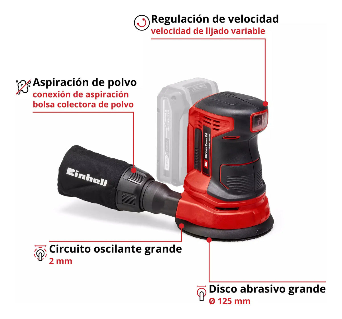 Lijadora Inalambrica 18v Orbital D Palma Einhell Kit Bateria