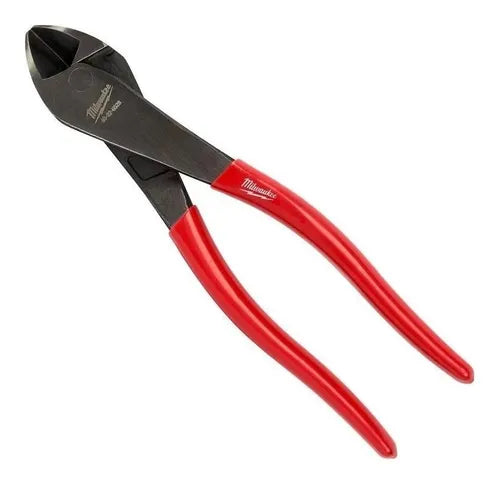 Pinzas de corte diagonal Milwaukee de 8" con cabezal angular y mangos ergonómicos para trabajos en espacios reducidos.