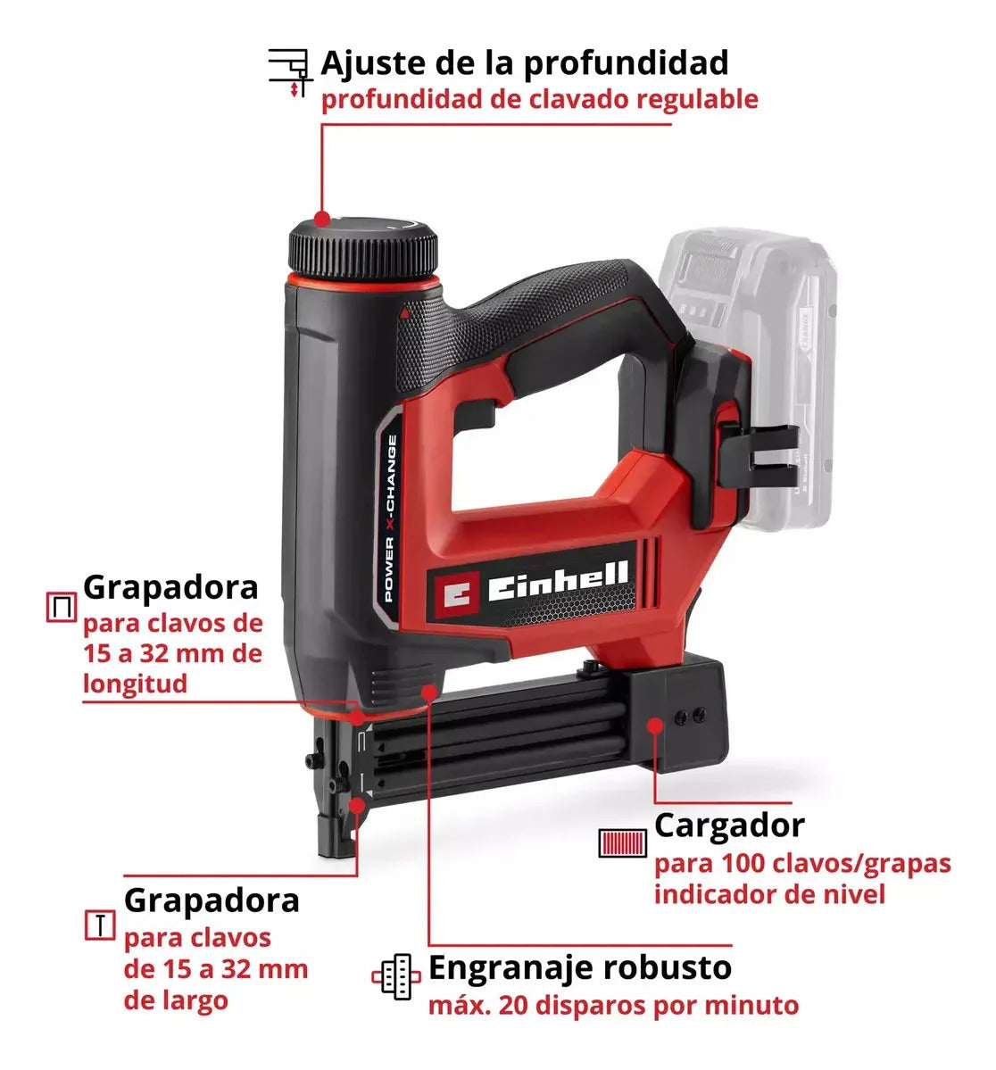 Clavadora 2en1 Inalambrica Einhell 18/32 Li 2,5ah + Maletin