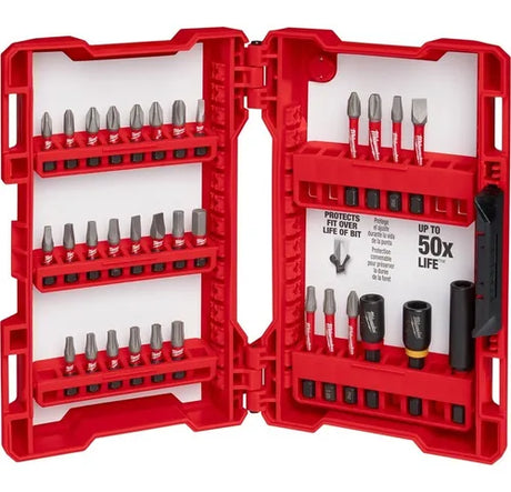 Juego de puntas de destornillador Milwaukee 32 piezas, herramientas de impacto SHOCKWAVE, brocas duraderas, portabrocas magnético, tecnología Wear Guard Tip.