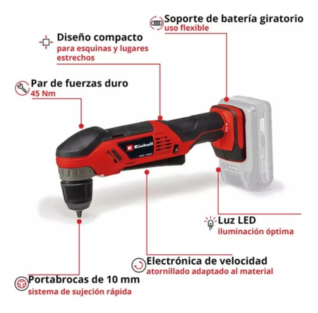 Taladro Angular Inalámbrico Einhell Te-ad 18 Li + Bat Rojo