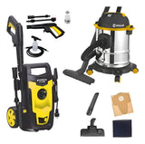 Combo Hidrolavadora 1400w + Aspiradora 15 Lts 1000w + Acc