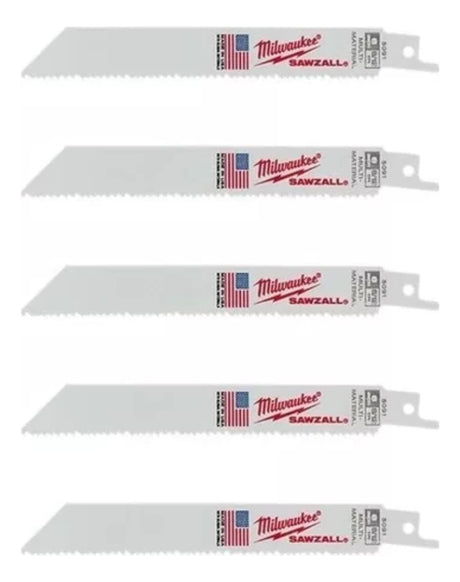 Blister 5 Hojas de Sierra Sable Multi-Material 6'' y 8/12 Dpi Milwaukee 4800-5091 3