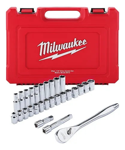 Juego De Dados Metricos 28pzs Mm 1/2 Milwaukee 48-22-9510