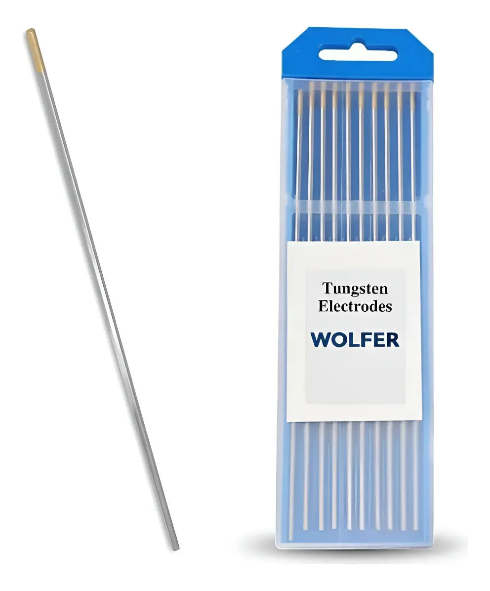 5 Electrodos Tig Tungsteno 2.4mm X 175mm Punta Dorada Wolfer