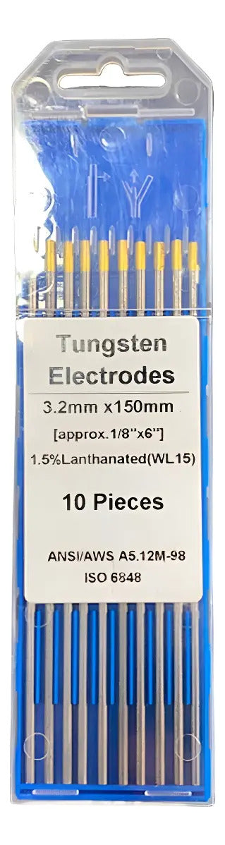 10 Electrodos Tig Tungsteno 3,2mm Punta Dorada Wolfer