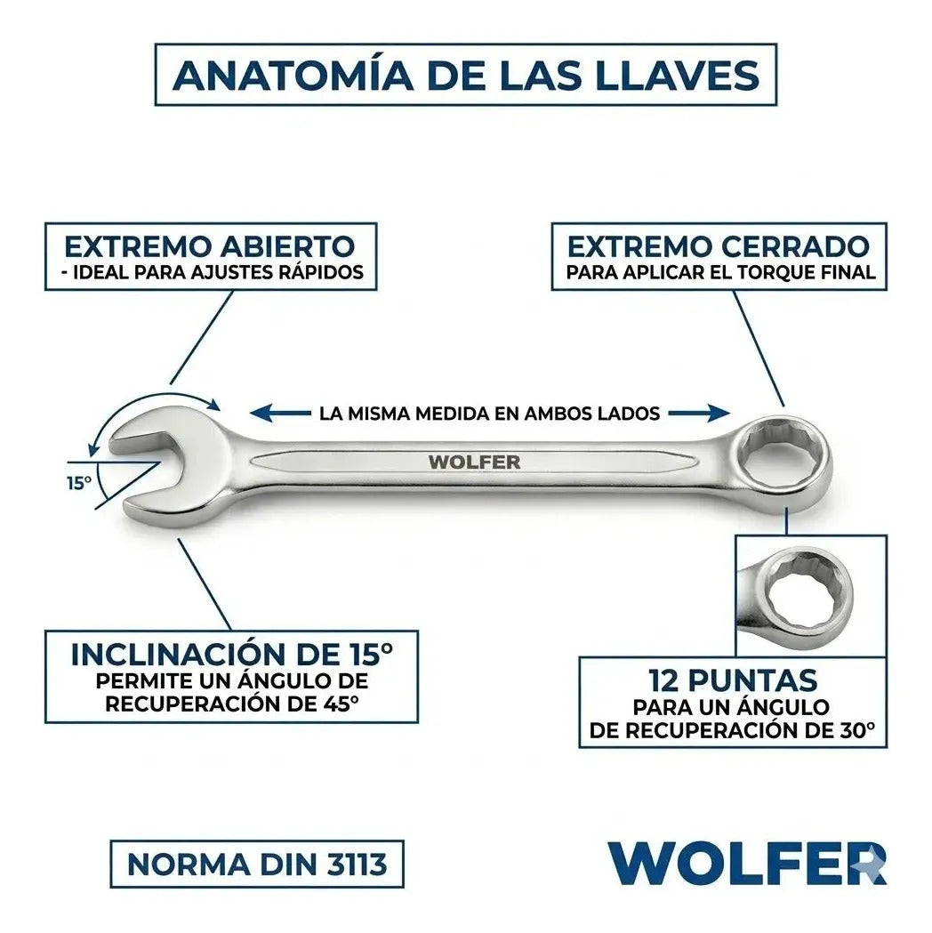 Llave Combinada 11mm Wolfer Acero Cr-v Profesional Din 3113