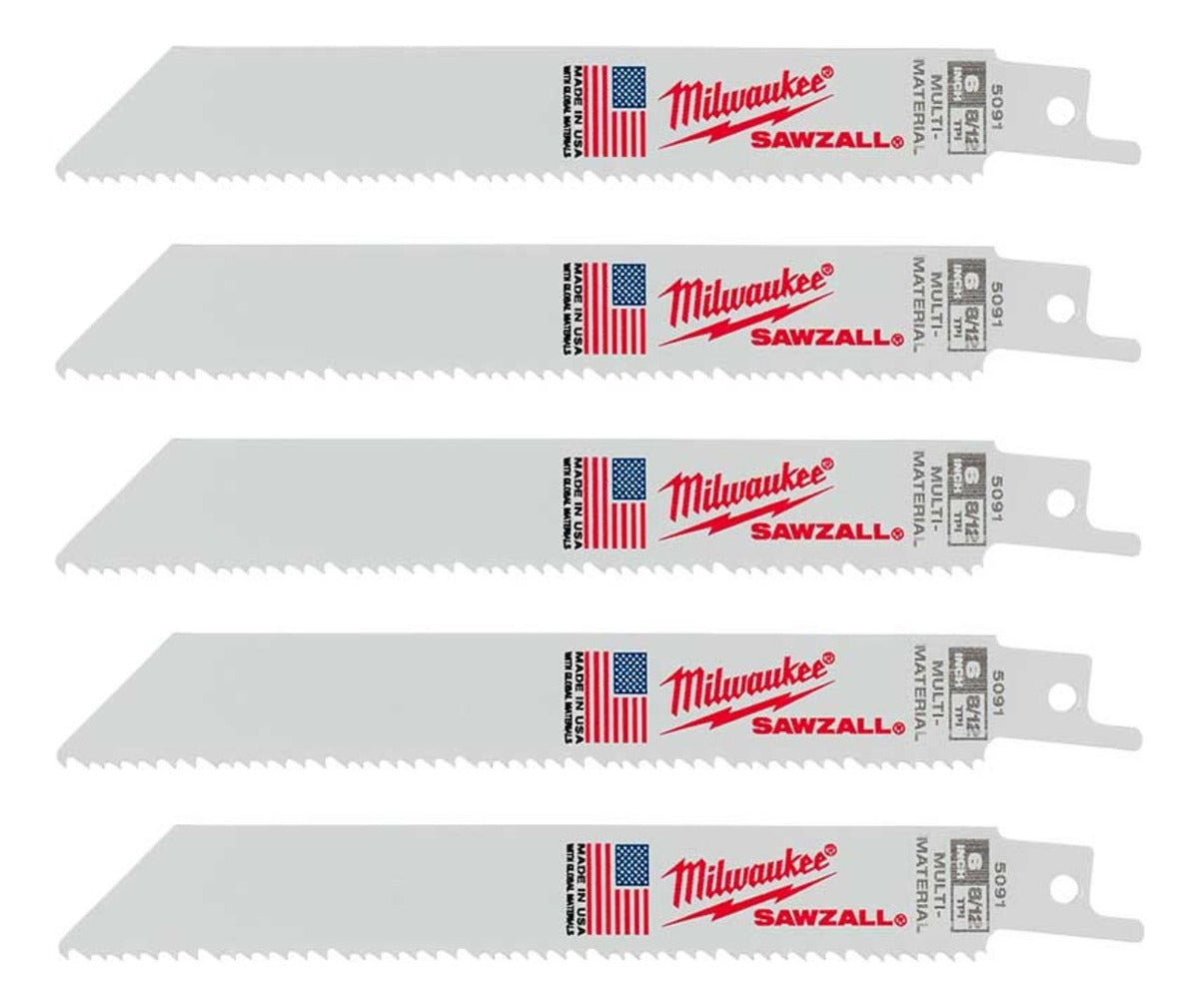 Blister 5 Hojas de Sierra Sable Multi-Material 6'' y 8/12 Dpi Milwaukee 4800-5091 1