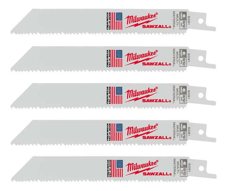 Blister 5 Hojas de Sierra Sable Multi-Material 6'' y 8/12 Dpi Milwaukee 4800-5091 1