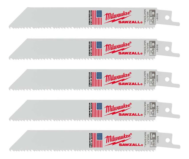 Blister 5 Hojas de Sierra Sable Multi-Material 6'' y 8/12 Dpi Milwaukee 4800-5091 1