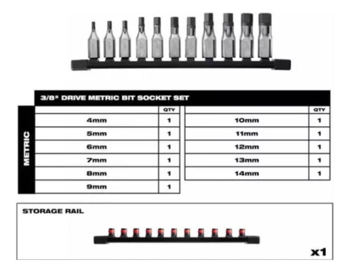 Set de 11 Bocallaves 4-14mm Punta Hexagonal 3/8'' Milwaukee 4822-9543 3