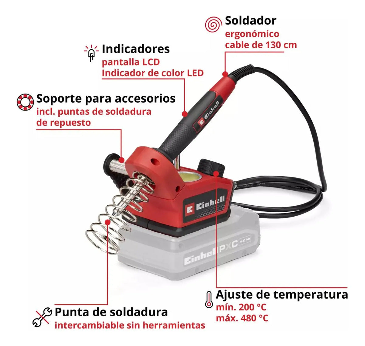 Soldador Estaño Inalambrico 18v Einhell Te-si 18/480 Li Solo