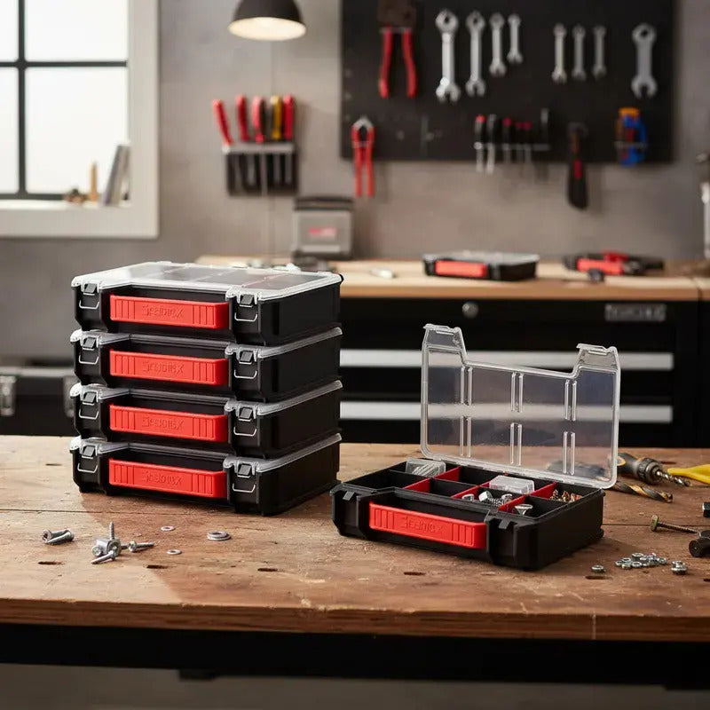 Pack X4 Organizador De Tornillos Y Accesorios Apilable Qbrix