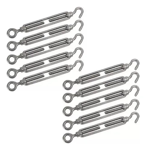 Tensor Ojo Gancho Herrabox Galvanizado 8mm Para Cables 10 U