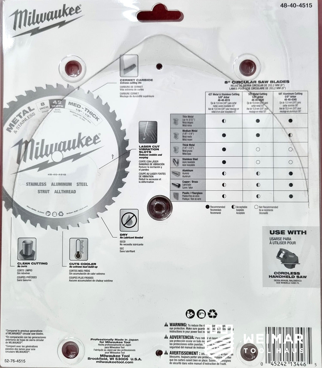 Disco para Metal de 42 Dientes 8'' 203mm Milwaukee 48404515 3