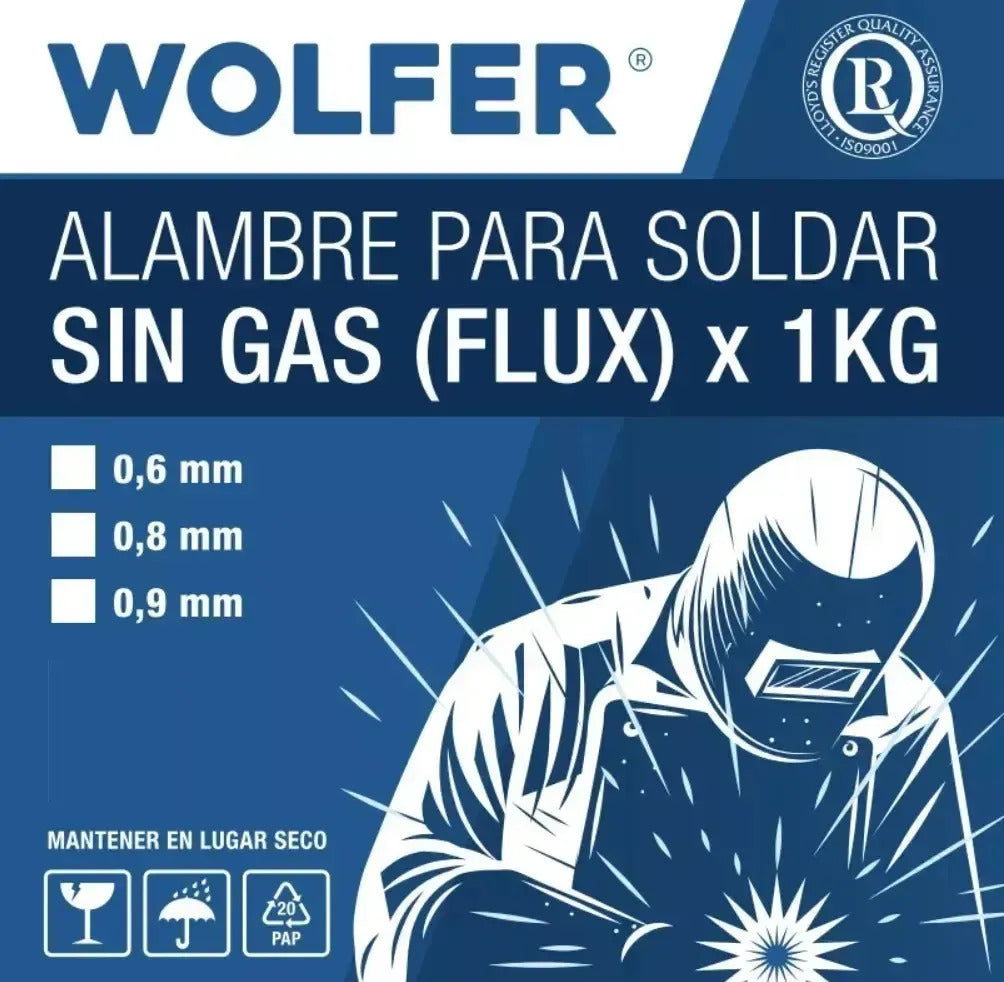 Alambre Mig Sin Gas Flux 0,6mm Rollo 1 Kg Wolfer X3 Unidades