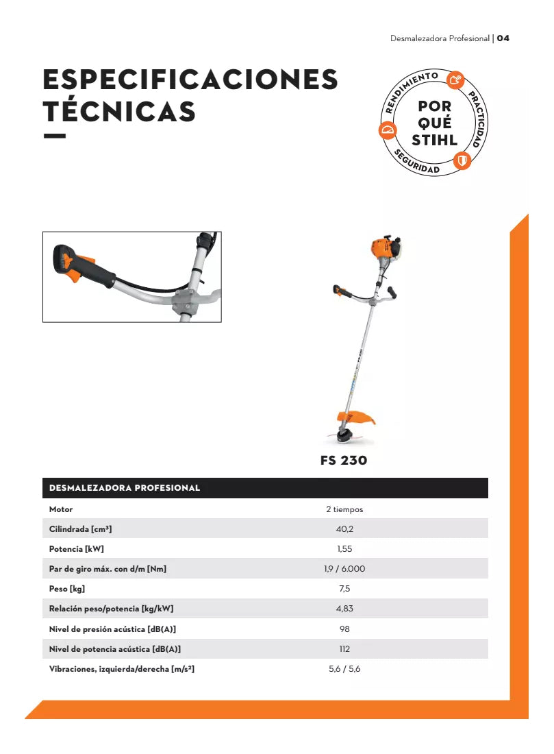 Desmalezadora Profesional 2T de 2HP con Arnés Stihl FS-230