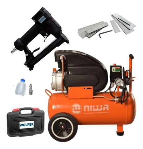 Compresor De Aire Niwa 24 Litros 2 Hp + Engrampadora Wolfer