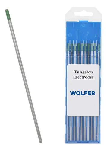 10 Electrodos Tig Tungsteno Verde 1,0 Mm X 150 Mm Wolfer