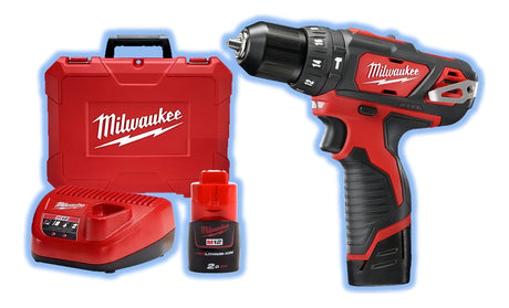 Taladro Atornillador Percutor 10mm + 2 Bat. con Maletín Milwaukee 2408-259A 2