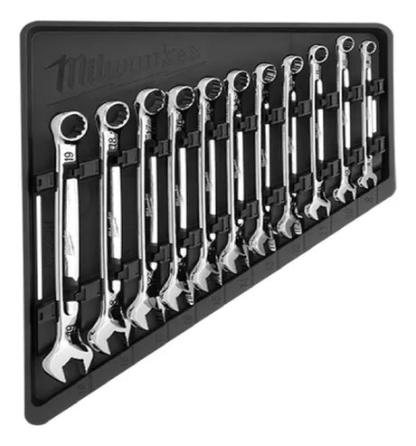 Set de llaves combinadas Milwaukee de 11 piezas, herramientas de alta calidad para bricolaje, diseño robusto y duradero, llaves milimétricas versátiles.