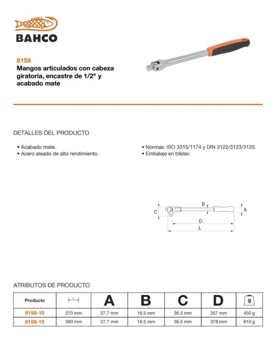 Mango Articulado Fuerza Bahco 704 Mp 1/2 Largo 38cm