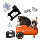 Compresor De Aire Niwa 24 Lts + Engrampadora Wolfer Guantes