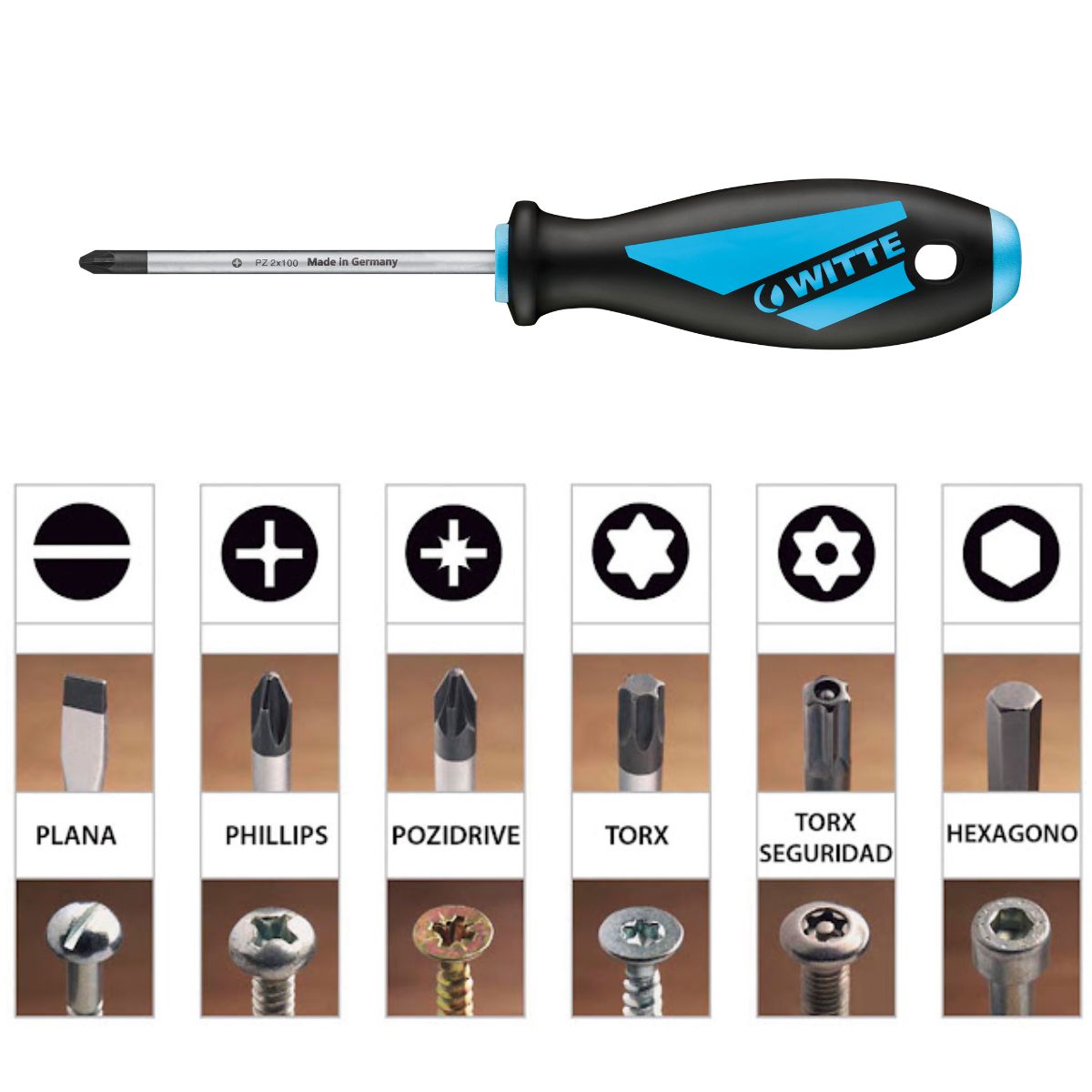 Destornillador Pozidriv PZ1 x 80 mm Witte MAXX Line – H107 tipos de puntas 