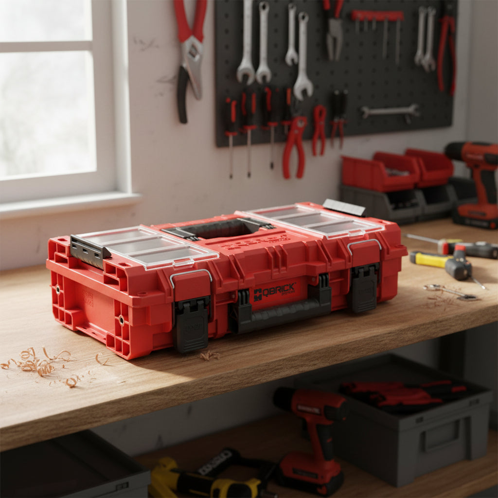 Detalle de compartimentos de la tapa organizadora con divisiones para accesorios