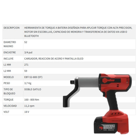 Evotorque a batería 3/4" 160-800 Nm Gatillo doble Norbar 180349
