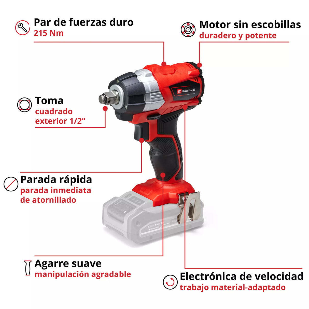 Llave de Impacto 1/2'' Inalám Brushless 215NM Einhell TP-CW 18 LI SOLO