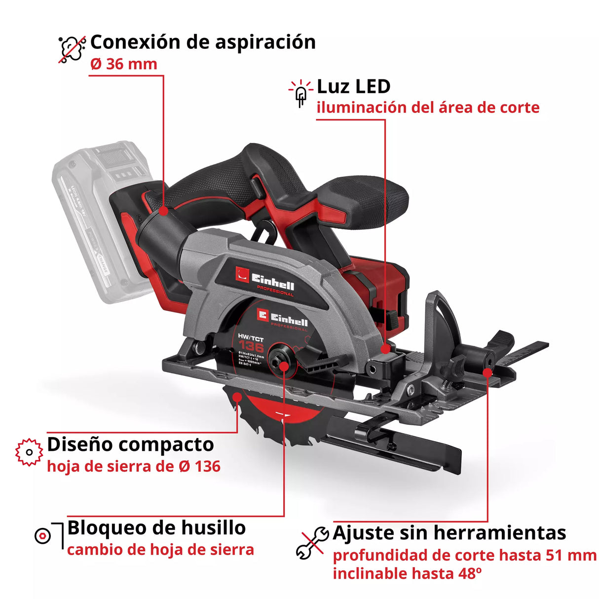 Sierra Circular a Bateria Einhell TP-CS 18/136-C Li BL - Solo