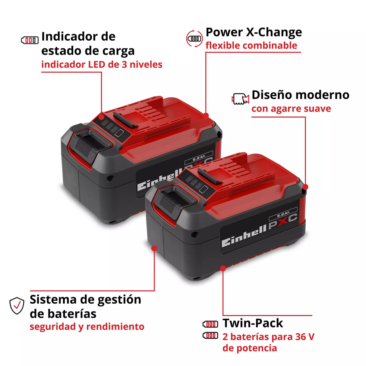 Twin Pack 2 Baterías de 5,2 Ah 18V PXC Einhell 4511526-2