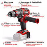 Taladro Percutor Inalámbrico 13 mm 18V Einhell  Te-Cd 18/80 Li I Bl Solo