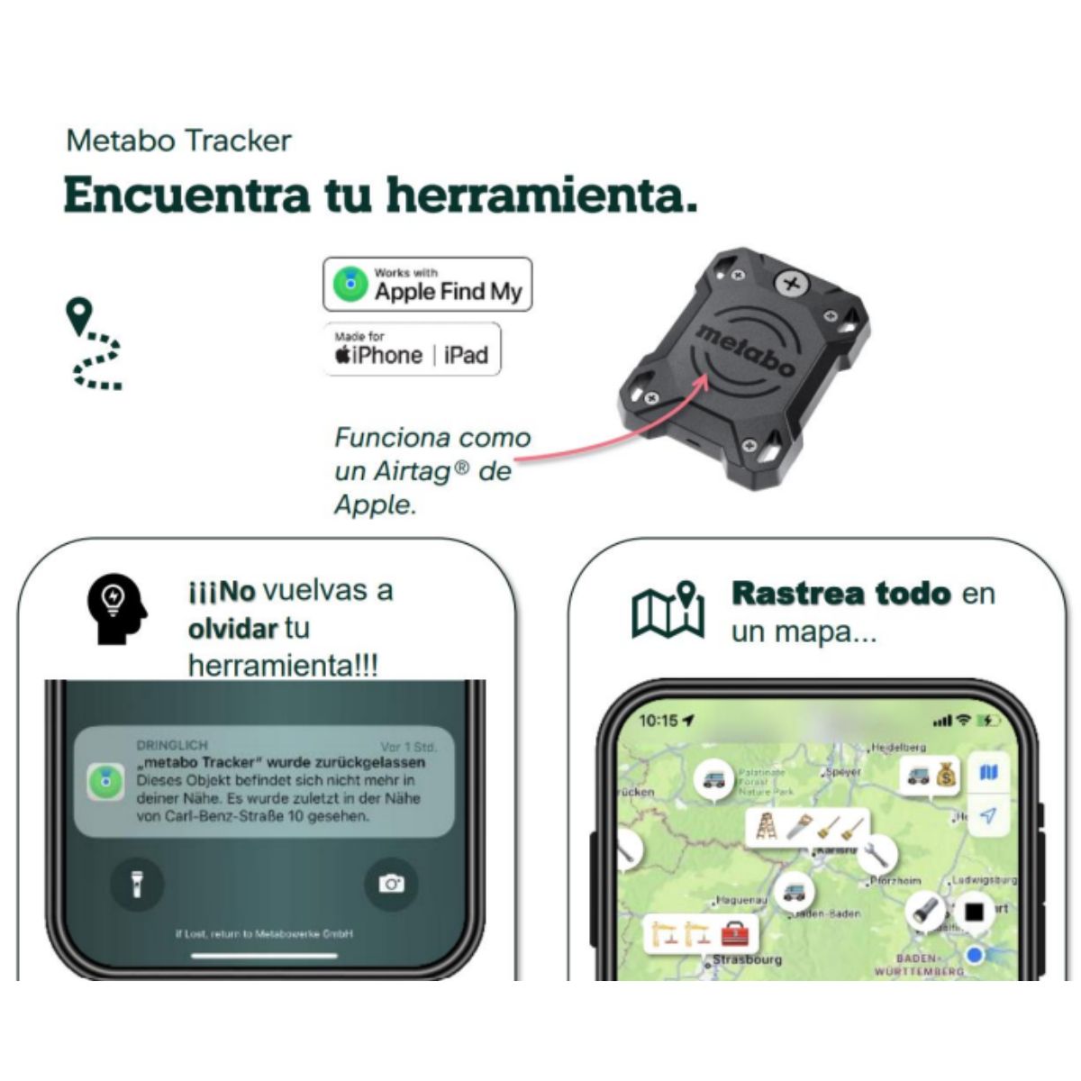 GPS Tracker Metabo iOS Rastreador de herramientas, Vehículos Find My