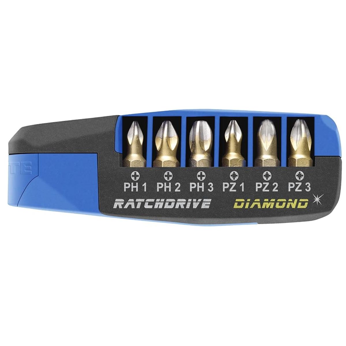 Juego caja de 7 puntas diamante + trinquete WITTE RATCHDRIVE 1/4" 25mm:PH1-3/PZ1-3