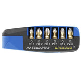 Juego caja de 7 puntas diamante + trinquete WITTE RATCHDRIVE 1/4" 25mm:PH1-3/PZ1-3