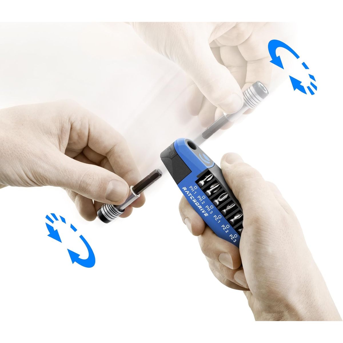 Juego caja de 7 puntas + trinquete WITTE RATCHDRIVE  PH + PZ giro