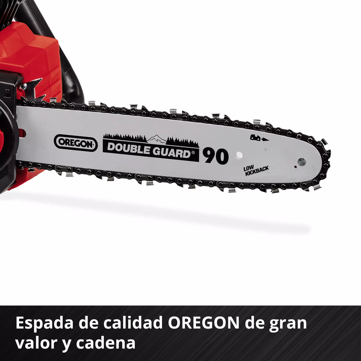 Espada y cadena Oregon de 30cm de la motosierra Einhell FORTEXXA, sistema de lubricación automática y cambio rápido de cadena