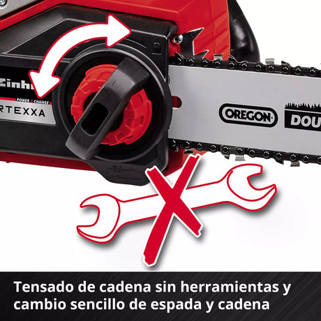 Espada y cadena Oregon de 30cm de la motosierra Einhell FORTEXXA, sistema de lubricación automática y cambio rápido de cadena